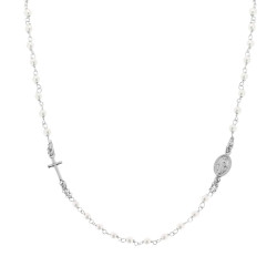 COLLANA ROSARIO CM 50 CON GRANI PERLA MM 3 CON CROCE IN ARGENTO 925 GALVANICA RODIO