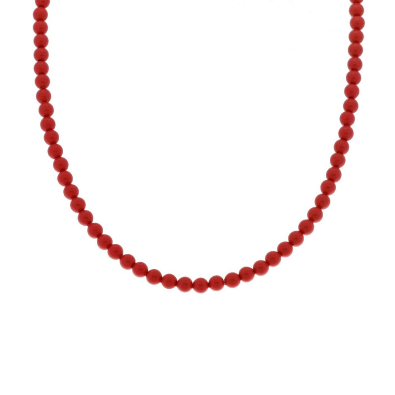 COLLANA CORALLO MM 4 IN VETRO PERLATO CON FILO E CHIUSURA IN ARGENTO 925 GALVANICA RODIO