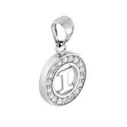 CIONDOLO TONDO CON LETTERA NOME INIZIALE CON ZIRCONI BIANCHI IN ARGENTO 925 GALVANICA RODIO