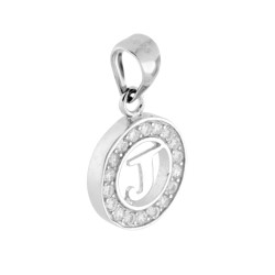 CIONDOLO TONDO CON LETTERA NOME INIZIALE CON ZIRCONI BIANCHI IN ARGENTO 925 GALVANICA RODIO