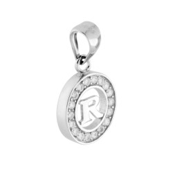 CIONDOLO TONDO CON LETTERA NOME INIZIALE CON ZIRCONI BIANCHI IN ARGENTO 925 GALVANICA RODIO