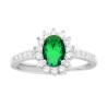 ANELLO HALO SOLITARIO CON ZIRCONE OVALE COLORE VERDE SMERALDO E ZIRCONI BIANCHI IN ARGENTO 925 GALVANICA RODIO