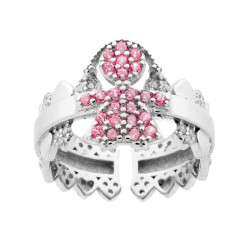 ANELLO FAMIGLIA FASCIA CON BIMBA CUBIC ZIRCONIA ROSA E CUORI CUBIC ZIRCONIA BIANCHI IN ARGENTO 925 GALVANICA RODIO
