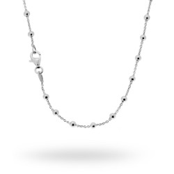 CATENA FORZATINA CM 45 SEZIONE MM 1 ALTERNATA CON PALLINA LISCIA MM 3 IN ARGENTO 925 RODIATO