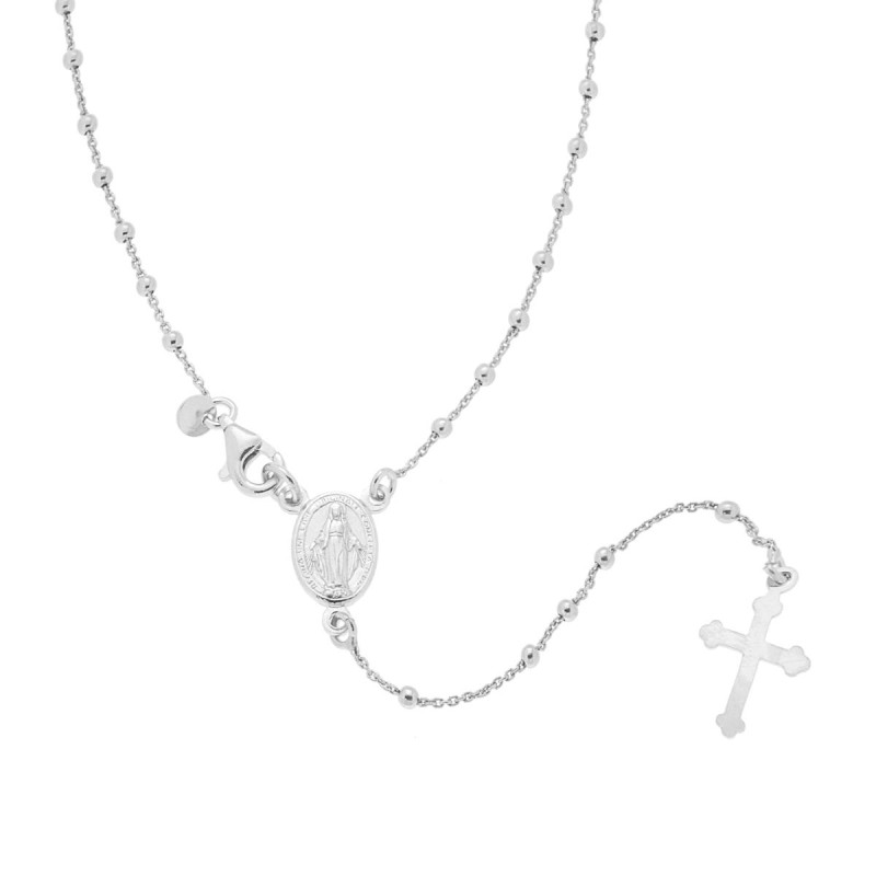 COLLANA ROSARIO CM 45 CON GRANI A PALLINA MM 2 IN ARGENTO 925 GALVANICA RODIO