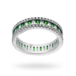 ANELLO ETERNITY BAGUETTE CON ZIRCONI SMERALDO IN ARGENTO 925 RODIATO