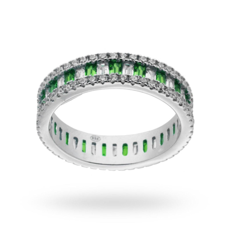 ANELLO ETERNITY BAGUETTE CON ZIRCONI SMERALDO IN ARGENTO 925 RODIATO