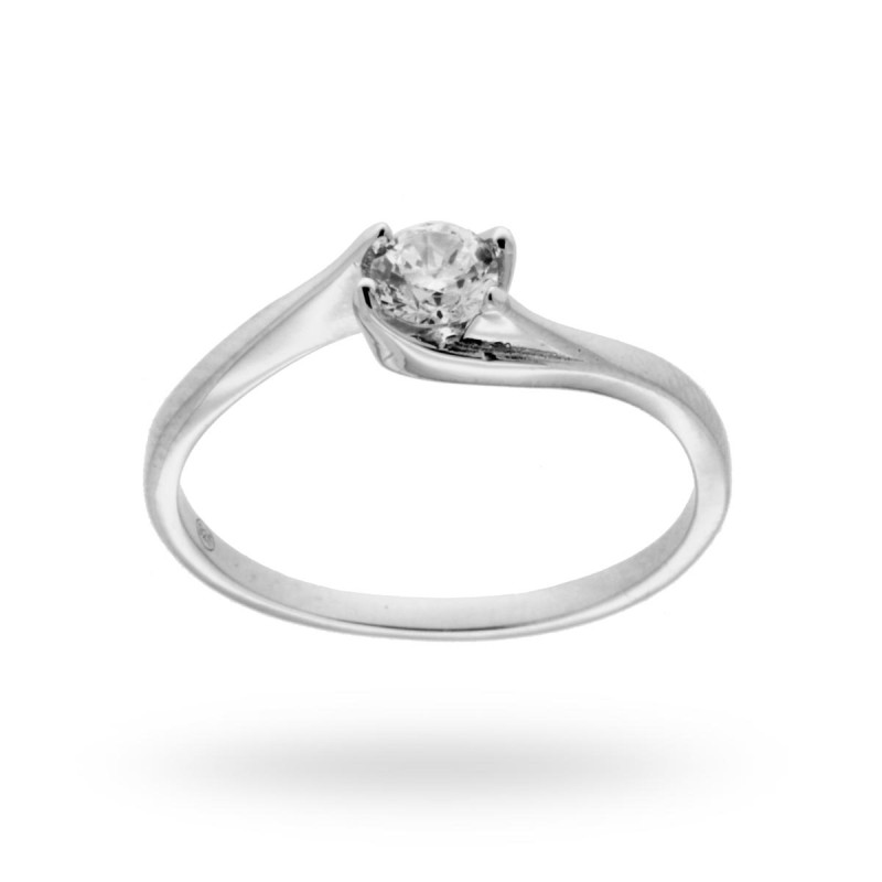 ANELLO SOLITARIO A GRIFFE CONTRARIER CON ZIRCONE BIANCO MM 4 IN ARGENTO 925 RODIATO