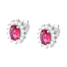 ORECCHINI CON ZIRCONE OVALE ROSSO RUBINO CONTORNATO CON ZIRCONI BIANCHI IN ARGENTO 925 GALVANICA RODIO