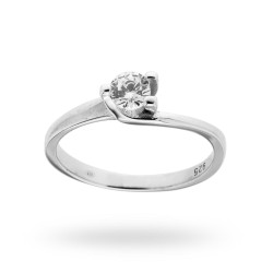 ANELLO SOLITARIO A GRIFFE CON ZIRCONE BIANCO MM 4 IN ARGENTO 925 RODIATO