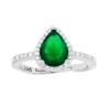 ANELLO HALO SOLITARIO CON ZIRCONE A GOCCIA VERDE SMERALDO CONTORNATO CON ZIRCONI BIANCHI IN ARGENTO 925 GALVANICA RODIO