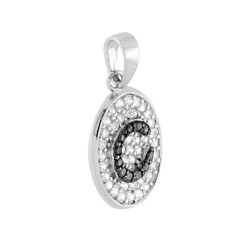 CIONDOLO OVALE LETTERA INIZIALE NOME 12 X 15 MM CON ZIRCONI BIANCHI E NERI IN ARGENTO 925 GALVANICA RODIO