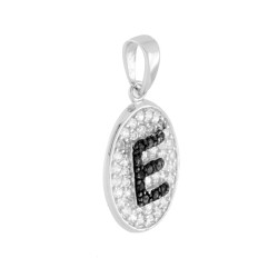 CIONDOLO OVALE LETTERA INIZIALE NOME 12 X 15 MM CON ZIRCONI BIANCHI E NERI IN ARGENTO 925 GALVANICA RODIO