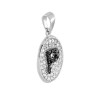 CIONDOLO OVALE LETTERA INIZIALE NOME 12 X 15 MM CON ZIRCONI BIANCHI E NERI IN ARGENTO 925 GALVANICA RODIO