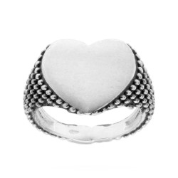 ANELLO CHEVALIER PALLINATO CON CUORE SATINATO IN ARGENTO 925 GALVANICA RODIO BRUNITO