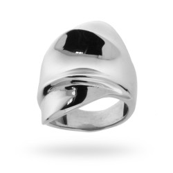 ANELLO FASCIA LARGA BOMBATA E PIEGATA IN ARGENTO 925 RODIATO