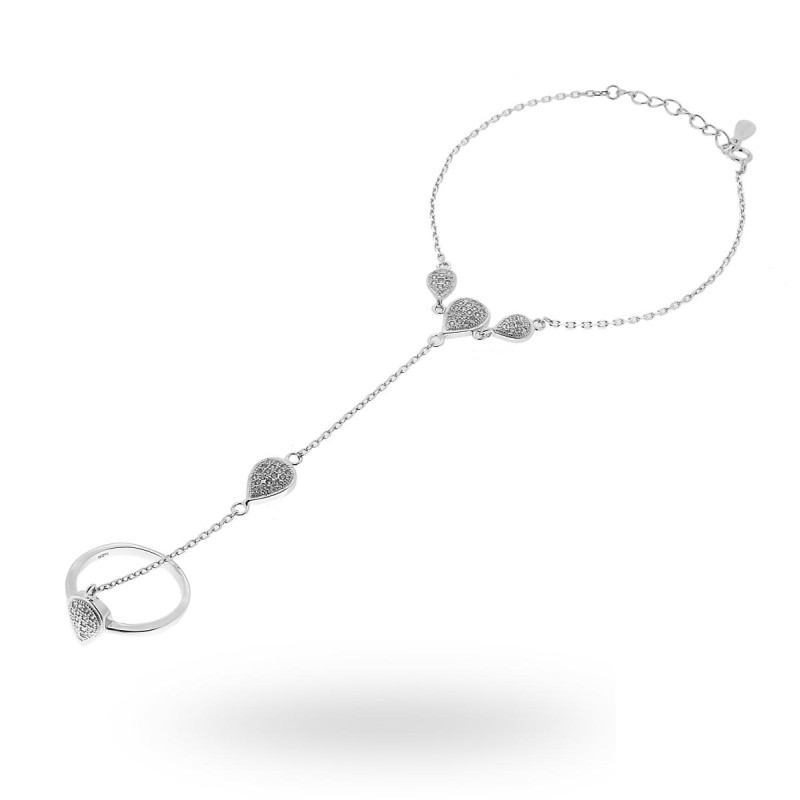 ANELLO BRACCIALE BACIAMANO CON ACCESSORIO GOCCIA E ZIRCONI IN ARGENTO 925 RODIATO