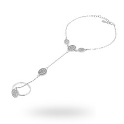 ANELLO BRACCIALE BACIAMANO CON ACCESSORIO OVALE E ZIRCONI IN ARGENTO 925 RODIATO