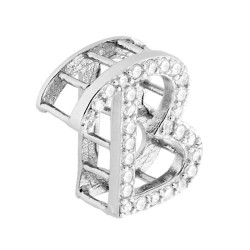 CIONDOLO LETTERA NOME INIZIALE TRIDIMENSIONALE CON ZIRCONI BIANCHI IN ARGENTO 925 GALVANICA RODIO