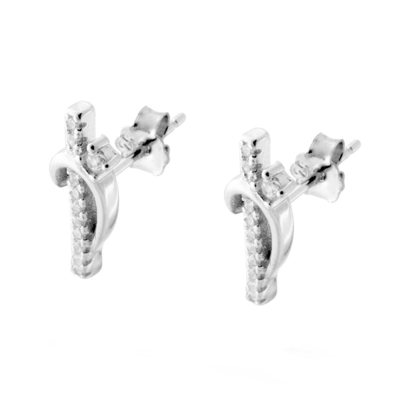 ORECCHINI CON ONDA E ZIRCONI IN ARGENTO 925 GALVANICA RODIO