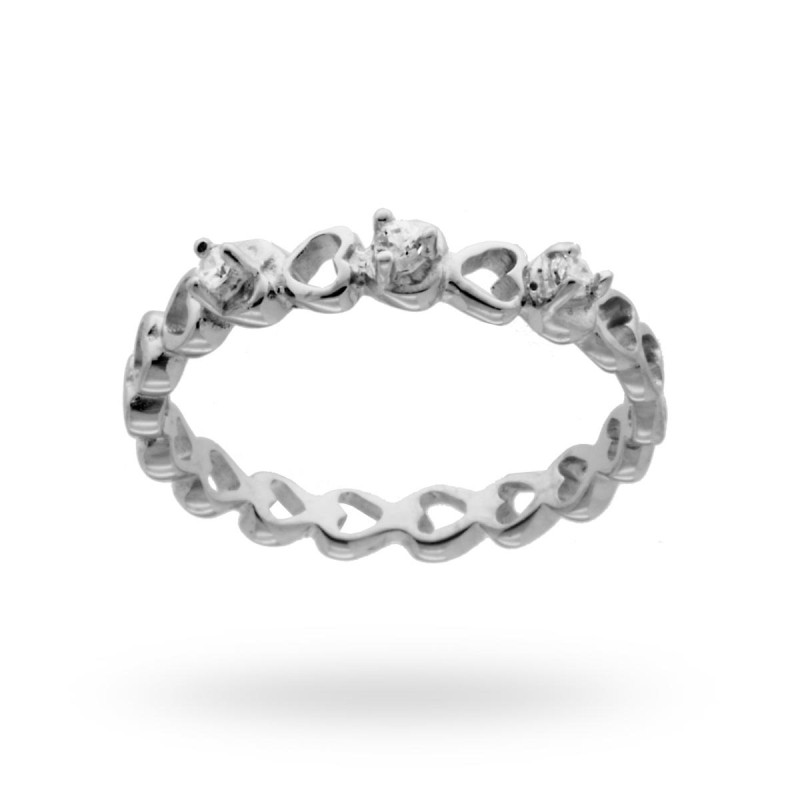 ANELLO ETERNITY CON CUORI E ZIRCONI IN ARGENTO 925 RODIATO
