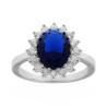 ANELLO HALO SOLITARIO OVALE ZAFFIRO CON ZIRCONI IN ARGENTO 925 GALVANICA RODIO