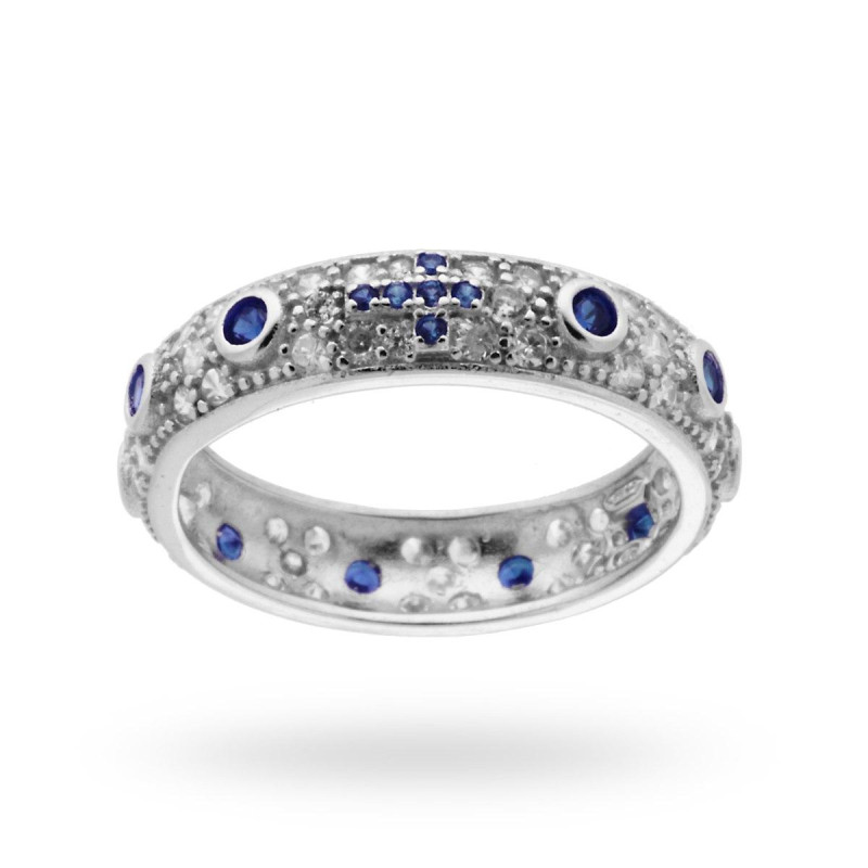 ANELLO ROSARIO CON ZIRCONI ZAFFIRO IN ARGENTO 925