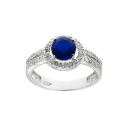 ANELLO SOLITARIO CON ZIRCONE TONDO COLORE RUBINO E ZIRCONI IN ARGENTO 925 GALVANICA RODIO