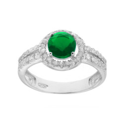 ANELLO SOLITARIO CON ZIRCONE TONDO COLORE SMERALDO E ZIRCONI IN ARGENTO 925 GALVANICA RODIO