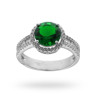 ANELLO SOLITARIO CON ZIRCONE TONDO COLORE SMERALDO E ZIRCONI IN ARGENTO 925 RODIATO