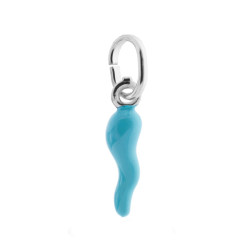 CIONDOLO PORTAFORTUNA CORNO SMALTATO AZZURRO IN ARGENTO 925