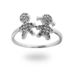 ANELLO BIMBA E BIMBO CON ZIRCONI BIANCHI IN ARGENTO 925 RODIATO