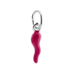 CIONDOLO PORTAFORTUNA CORNO SMALTATO FUCSIA SCURO IN ARGENTO 925