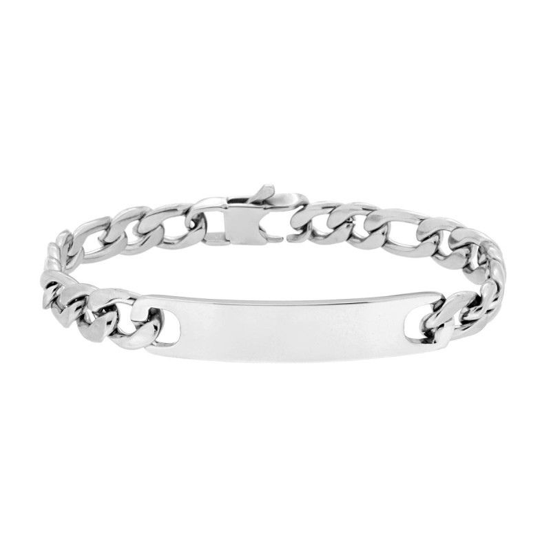 BRACCIALE UOMO CATENA FIGARO CON TARGA IN ACCIAIO