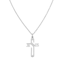 COLLANA CATENA FORZATINA CON CROCE CON SCRITTA JESUS IN ACCIAIO