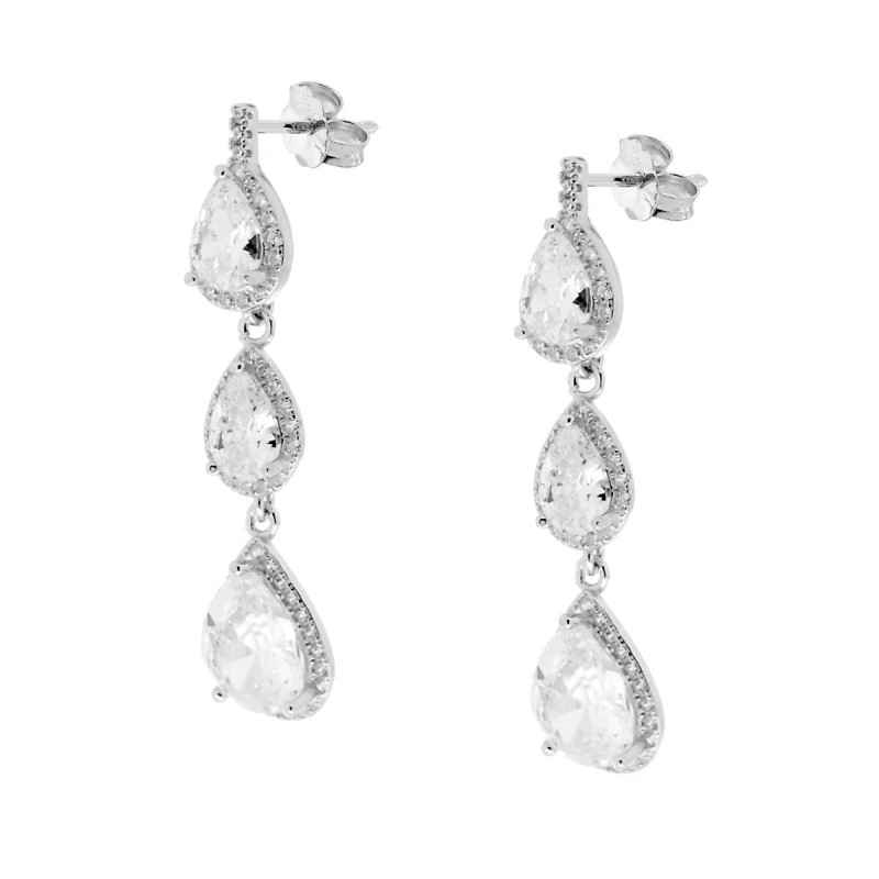 ORECCHINI PENDENTI A GOCCIA CON ZIRCONI BIANCHI IN ARGENTO 925 GALVANICA RODIO