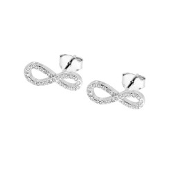 ORECCHINI A FORMA DI INFINITO CON ZIRCONI BIANCHI IN ARGENTO 925 GALVANICA RODIO