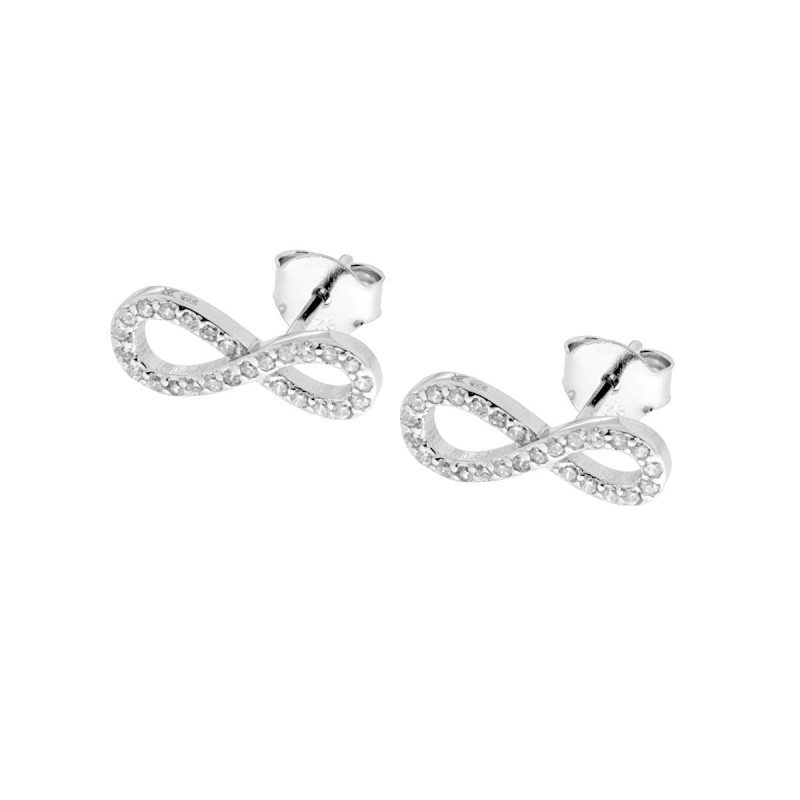 ORECCHINI A FORMA DI INFINITO CON ZIRCONI BIANCHI IN ARGENTO 925 GALVANICA RODIO