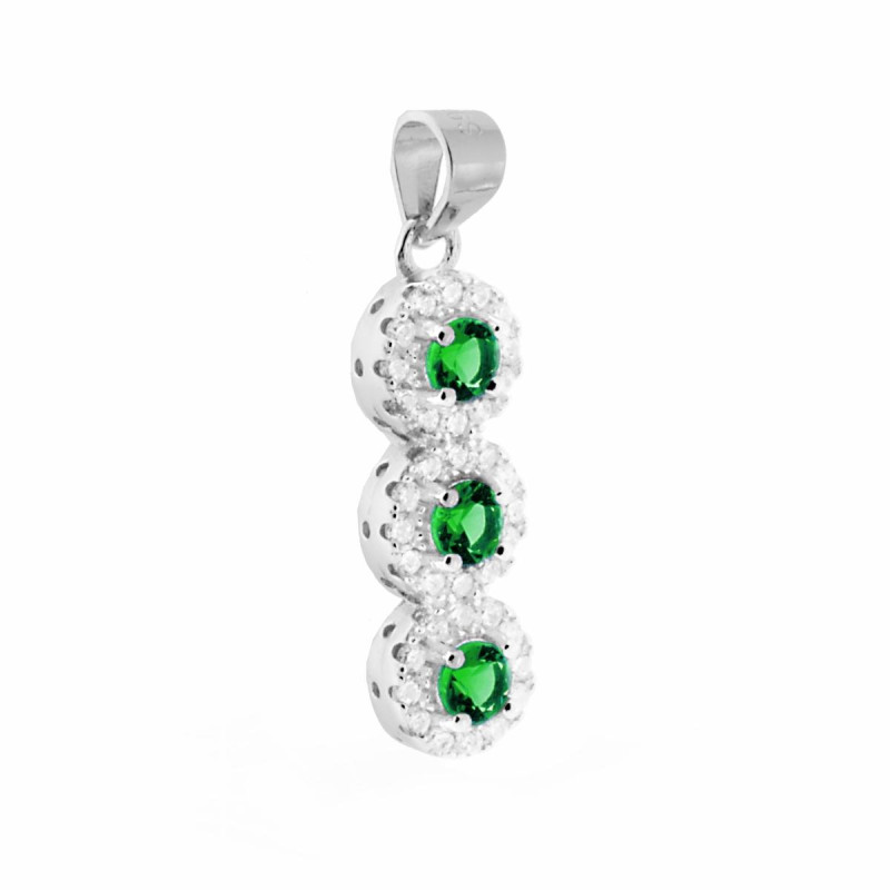 CIONDOLO TRILOGY PUNTO LUCE TONDO CON ZIRCONI VERDE SMERALDO CONTORNATI DA ZIRCONI BIANCHI IN ARGENTO 925 GALVANICA RODIO