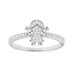 ANELLO FAMIGLIA FIGLIA BIMBA CON ZIRCONI BIANCHI IN ARGENTO 925 GALVANICA RODIO