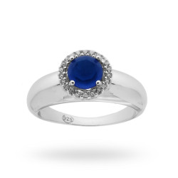ANELLO CON ZIRCONE TONDO ZAFFIRO IN ARGENTO 925 RODIATO
