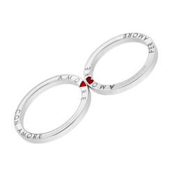 ANELLO FEDINA DI FIDANZAMENTO LUI E LEI CON AMORE E CUORE ROSSO IN ARGENTO 925 GALVANICA RODIO