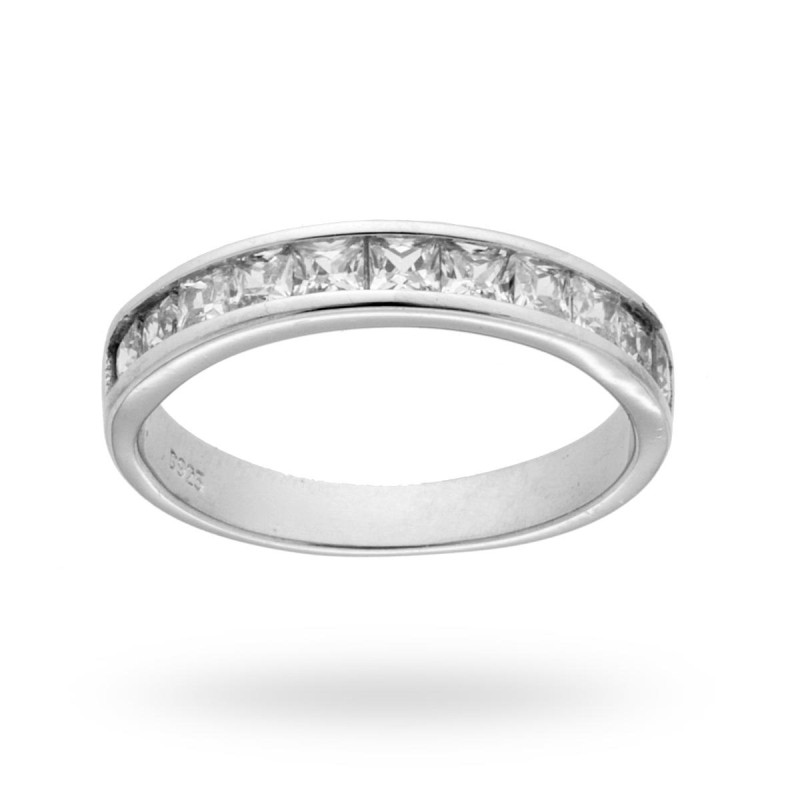 ANELLO VERETTA CON ZIRCONI BIANCHI TAGLIO BAGUETTE IN ARGENTO 925 RODIATO