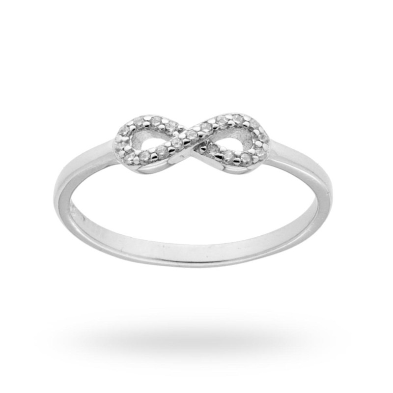 ANELLO CON INFINITO E ZIRCONI BIANCHI IN ARGENTO 925 RODIATO