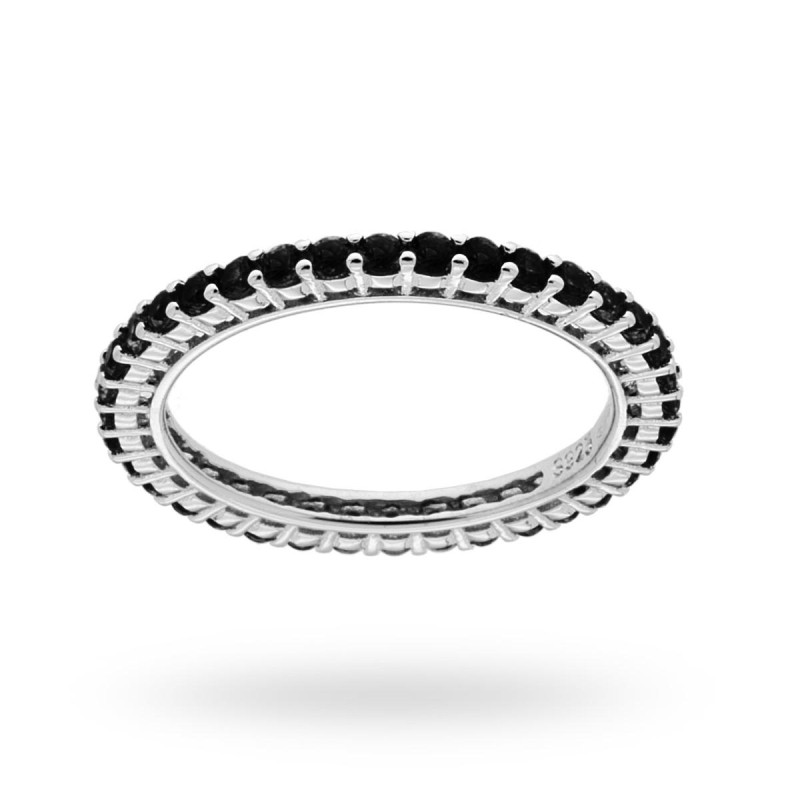 ANELLO ETERNITY VERETTA A GIRO CON ZIRCONI NERI MM 2 IN ARGENTO 925 RODIATO