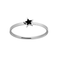ANELLO CON STELLA E SMALTO NERO IN ACCIAIO