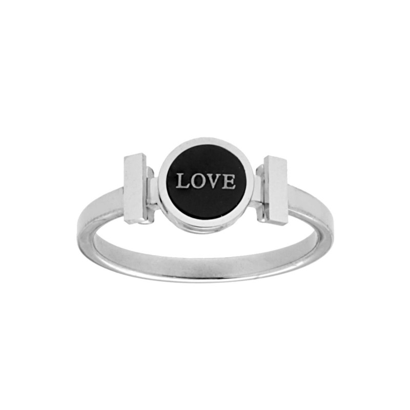 ANELLO CON TONDO NERO E SCRITTA LOVE IN ACCIAIO