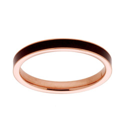 ANELLO FEDINA CON SMALTO NERO GALVANICA ROSA IN ACCIAIO