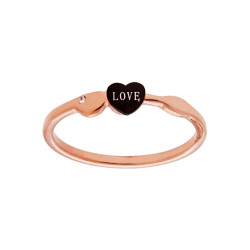 ANELLO CON CUORE NERO CON SCRITTA LOVE CON ZIRCONE BIANCO GALVANICA ROSA IN ACCIAIO