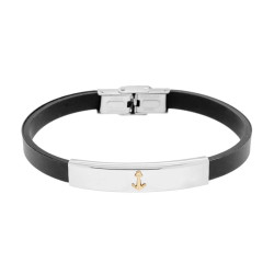BRACCIALE IN CAUCCIU PVC NERO E TARGA CON ANCORA COLORE ORO IN ACCIAIO
